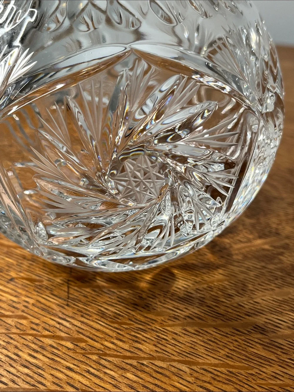 Vintage Cut Crystal Bowl Floral Fan Starburst Pattern Scalloped Rims